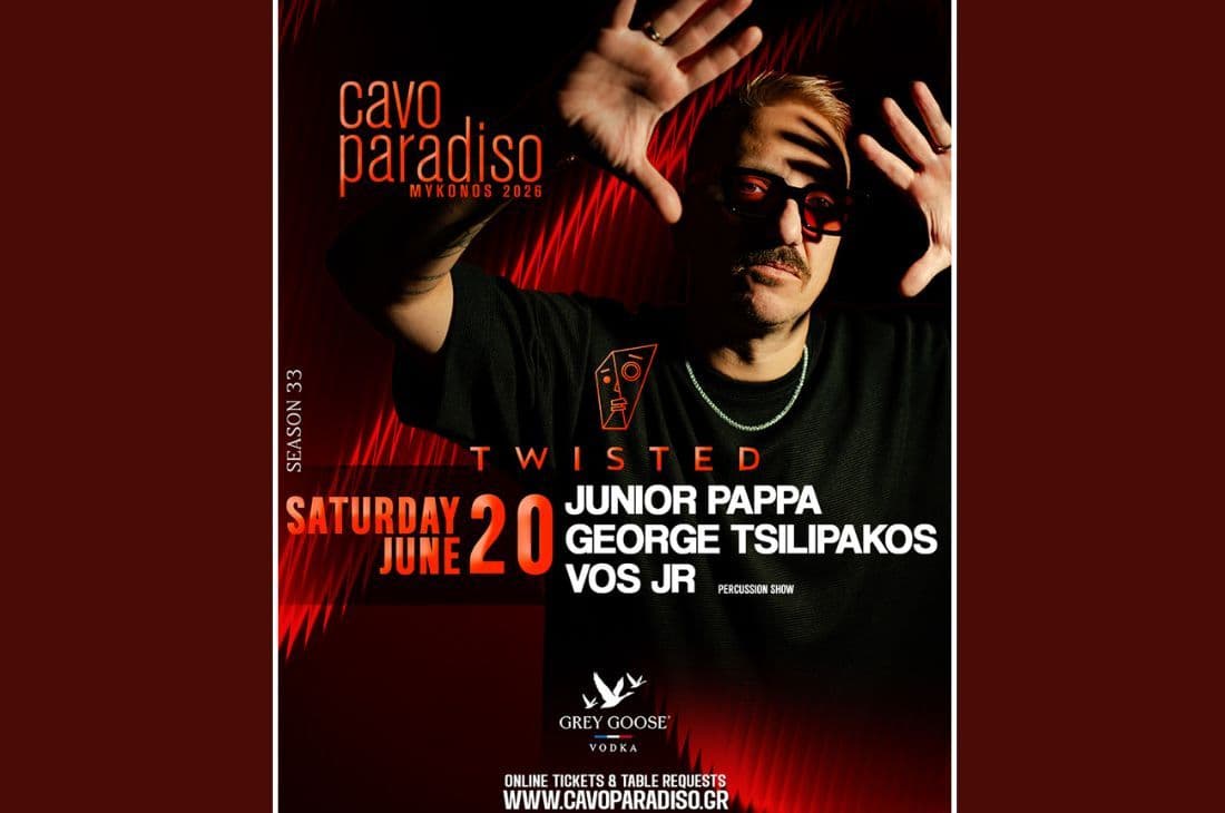 An image of 20th of June | Junior Pappa • George Tsilipakos • Vos Jr (percussion show) | Cavo Paradiso | Mykonos
