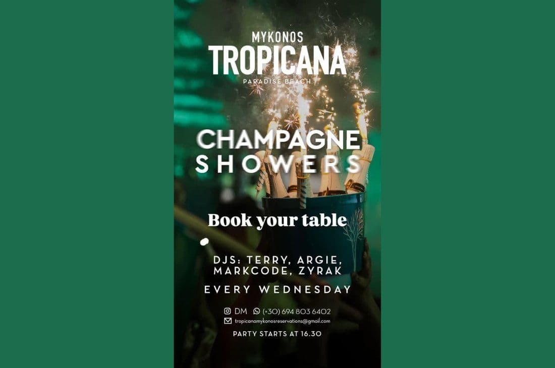 An image of Champagne Showers | Tropicana Mykonos | Mykonos